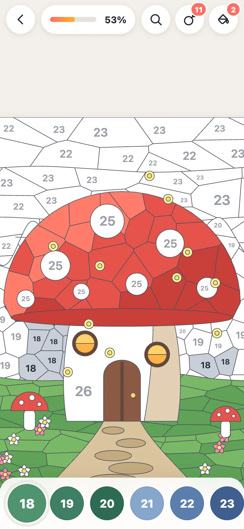 Coloring a mushroom house by numbers